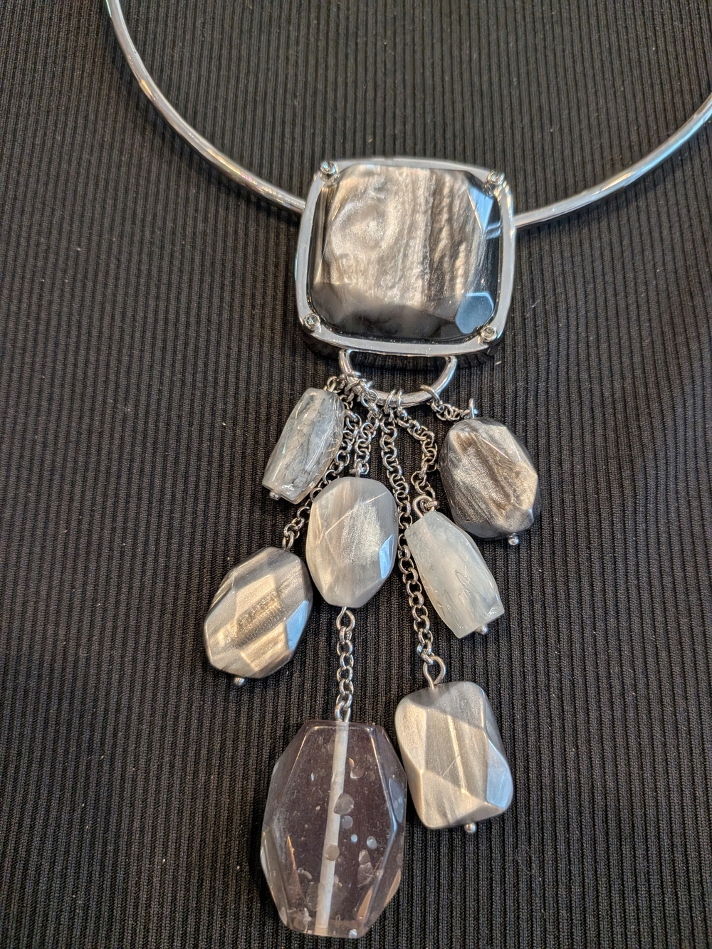 Silver Tone Gray Statement Pendant Necklace 14" - Signed Chico's